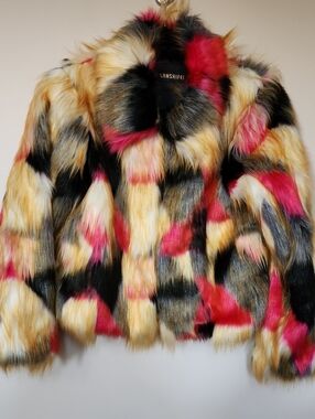 Lanshifei Woman's Multicolor Faux Fur Coat Size M Preowned